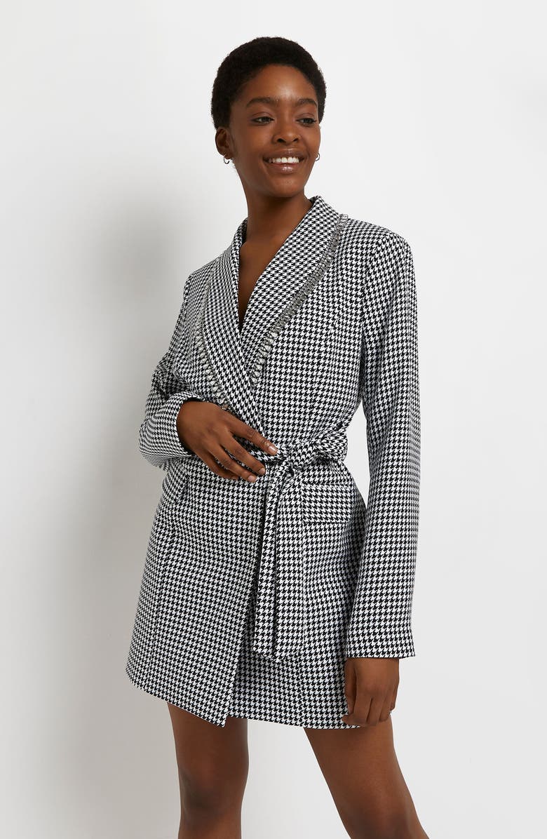 River Island Belted Dogtooth Blazer Dress, Alternate, color, 