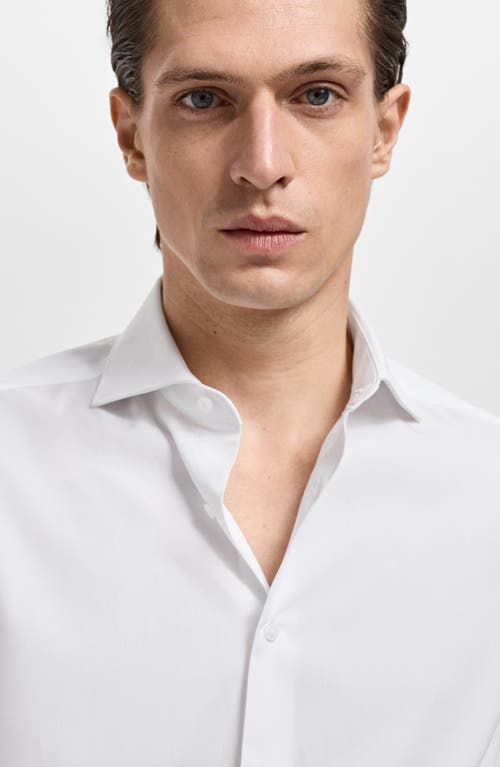 Mango Slim Fit Cotton Herringbone Suit Button-up Shirt In White