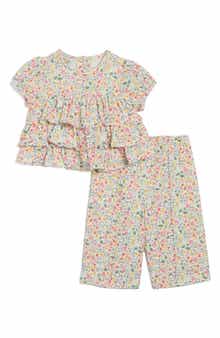 Pippa & Julie Floral Puff Sleeve Top & Cropped Printed Pants