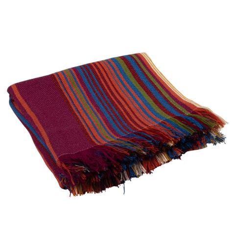 Indoor/Outdoor Woven Fabric Throw with Stripes and Fringe, Multicolor