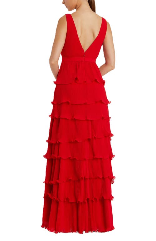 Mac Duggal Tiered Ruffle Empire Waist Chiffon Gown In Red