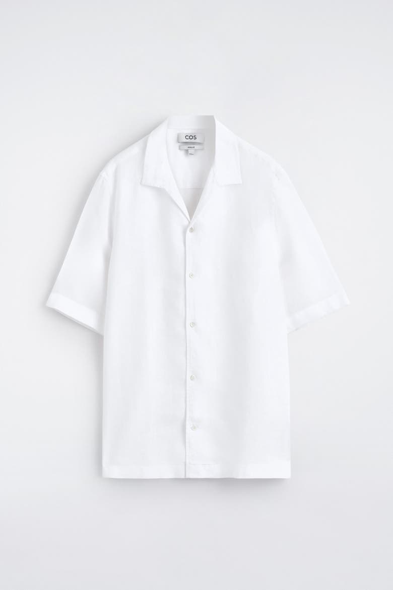 Camp-collar Short-sleeved Linen Shirt, Alternate, color, WHITE