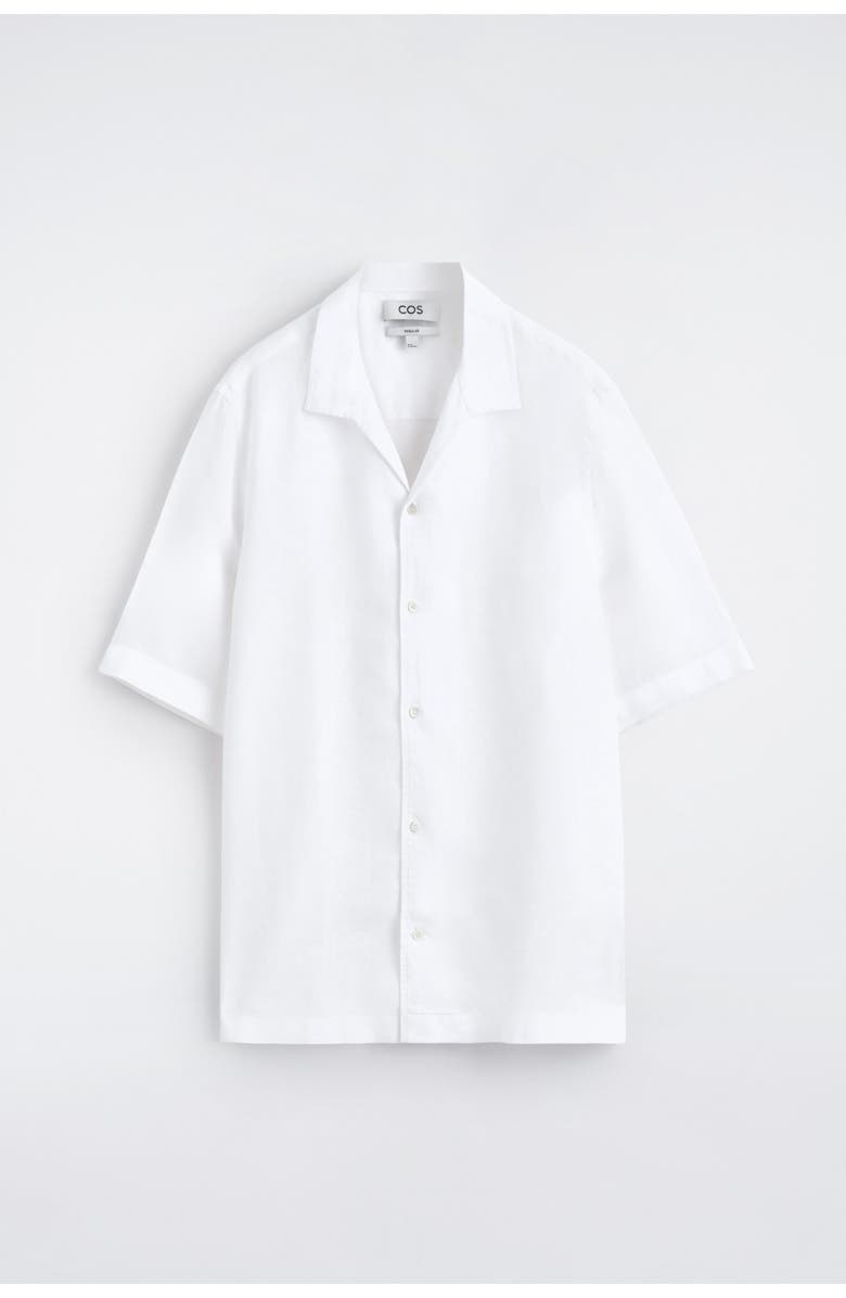 COS Camp-collar Short-sleeved Linen Shirt, Alternate, color, White