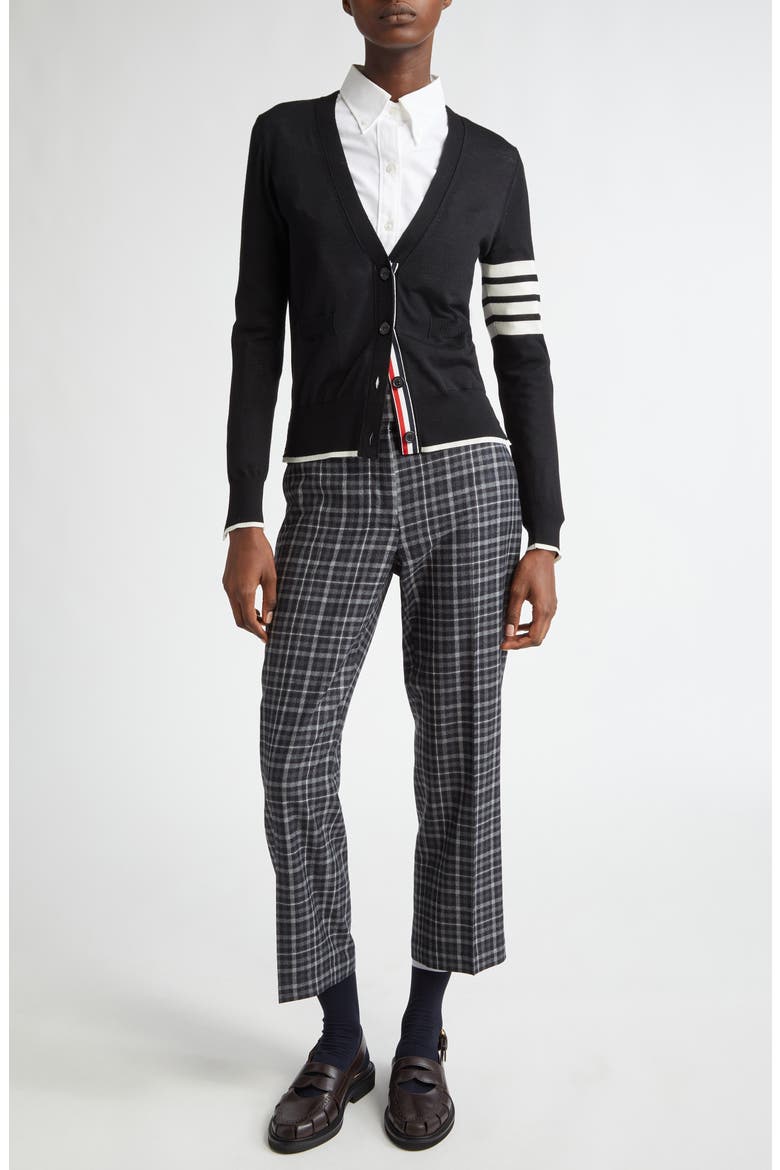 4-Bar Virgin Wool Cardigan, Alternate, color, BLACK