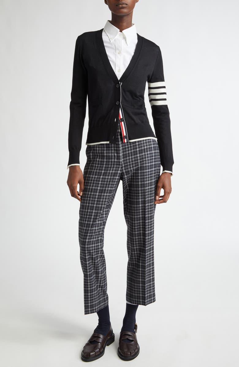 Thom Browne 4-Bar Virgin Wool Cardigan, Alternate, color,