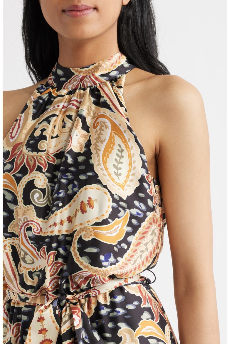 Paisley Print Stretch Satin Maxi Dress, Alternate, color, BLACK MULTI