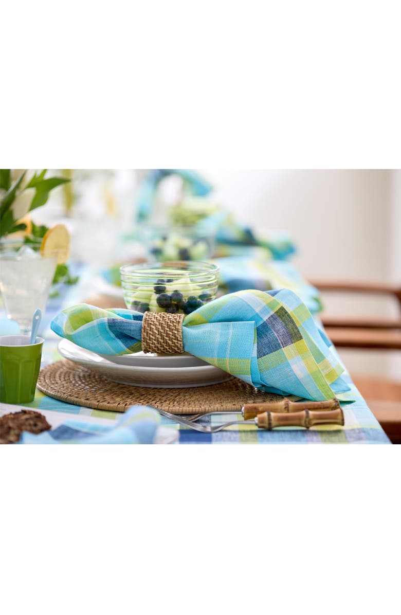 Solino Home Linen Dinner Napkins - Summer Madras Plaid, 20" x 20" Inch, Alternate, color, Blue Plaid
