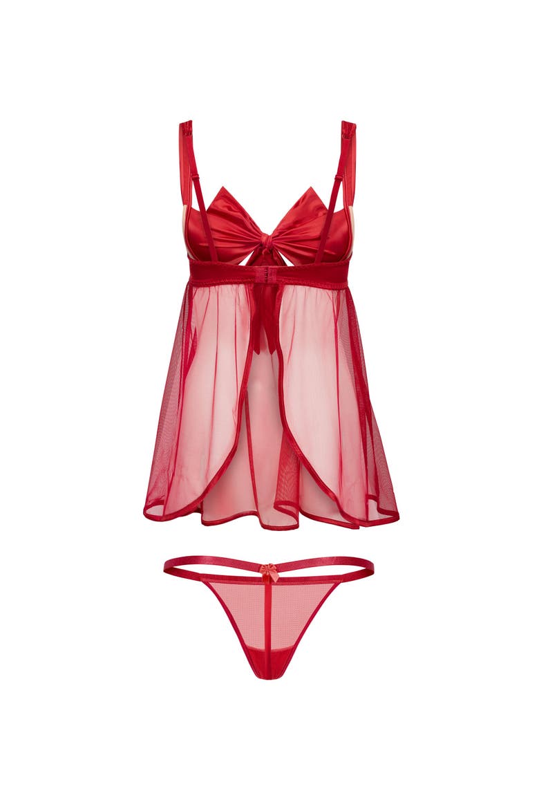 Bessima Babydoll & G-String Set Lingerie, Alternate, color, Dark red