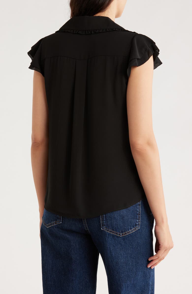 T Tahari Tiered Flutter Sleeve Button-Up Shirt, Alternate, color, Black