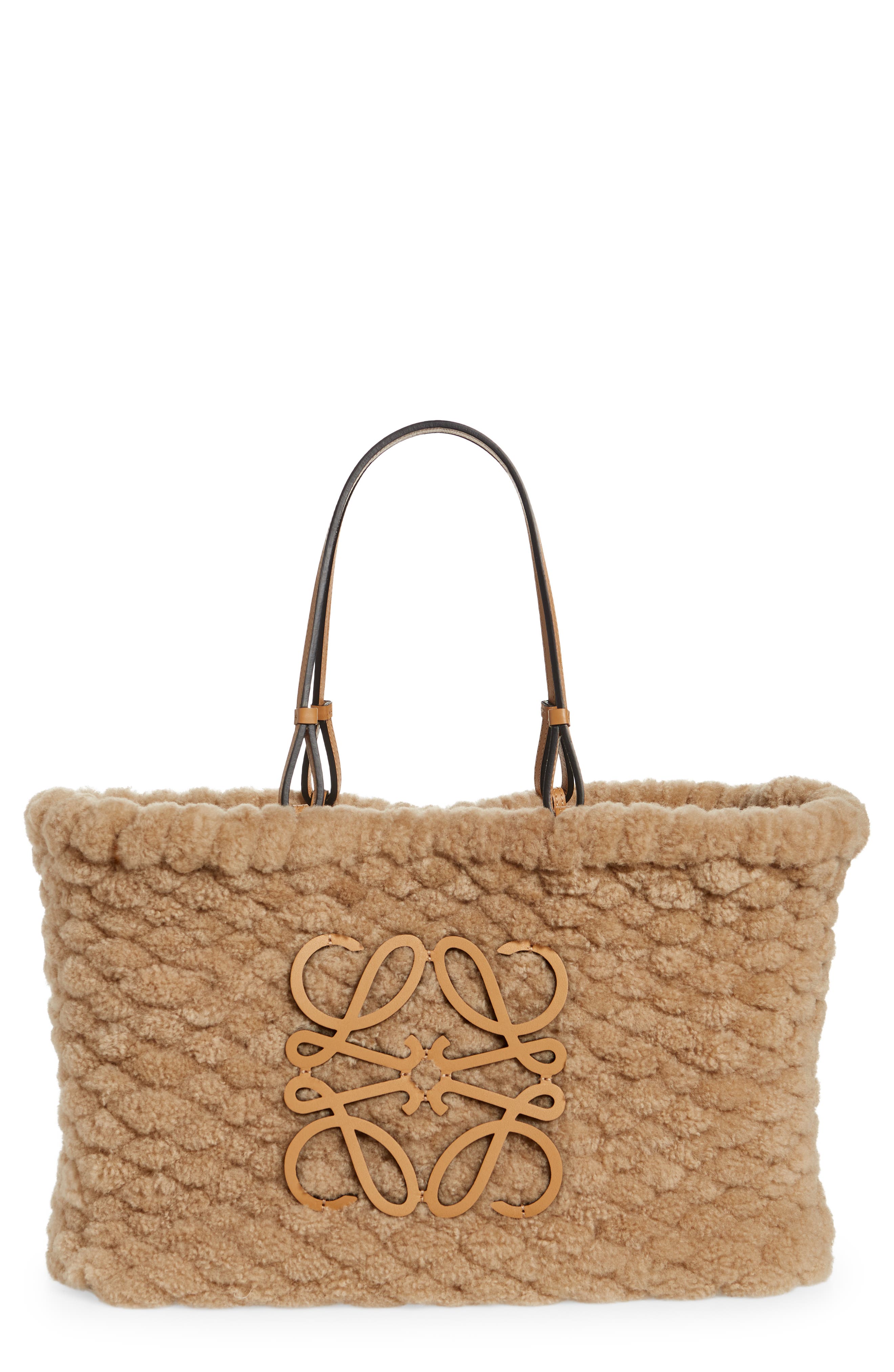 Loewe Woven Genuine Shearling Basket Bag, Main, color, 