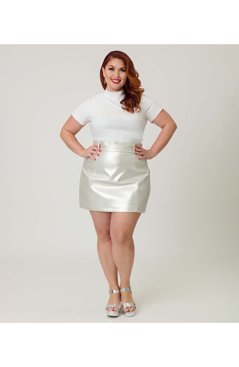 Smak Parlour Plus Size Turtleneck Short Sleeve Knit Crop Top, Main, color, White Solid