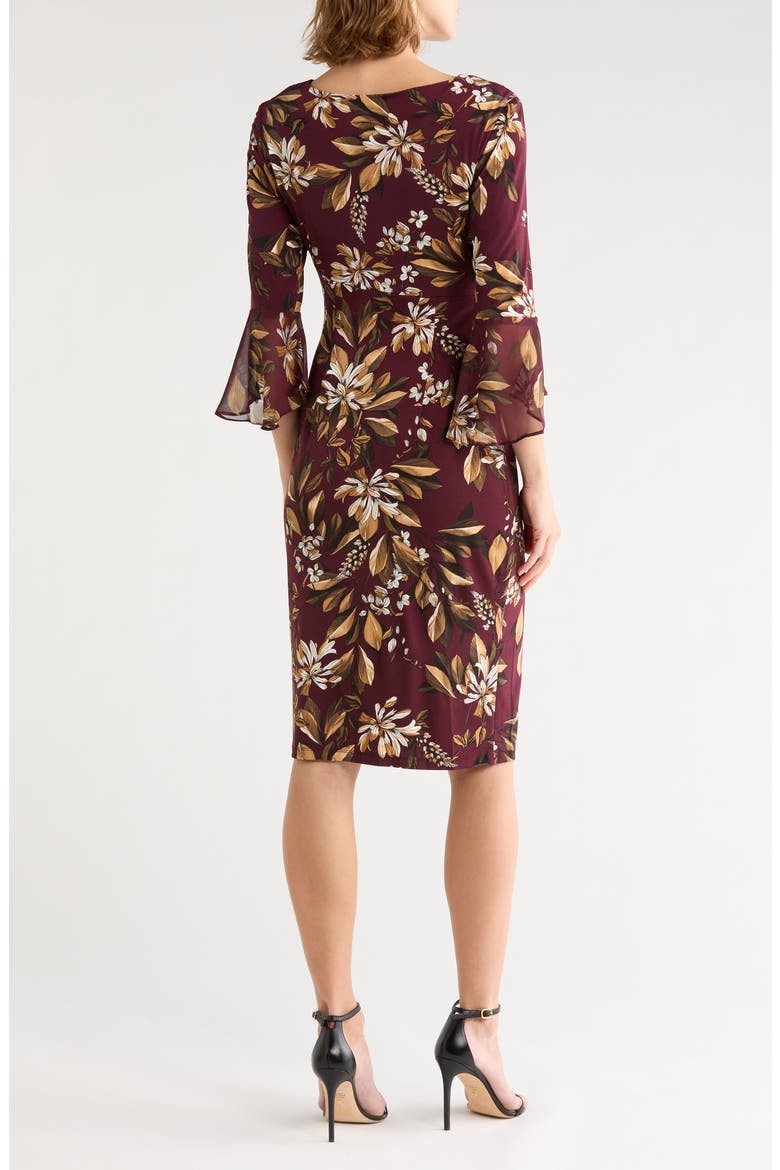 Bell Sleeve Gathered Midi Dress, Alternate, color, CABERNET