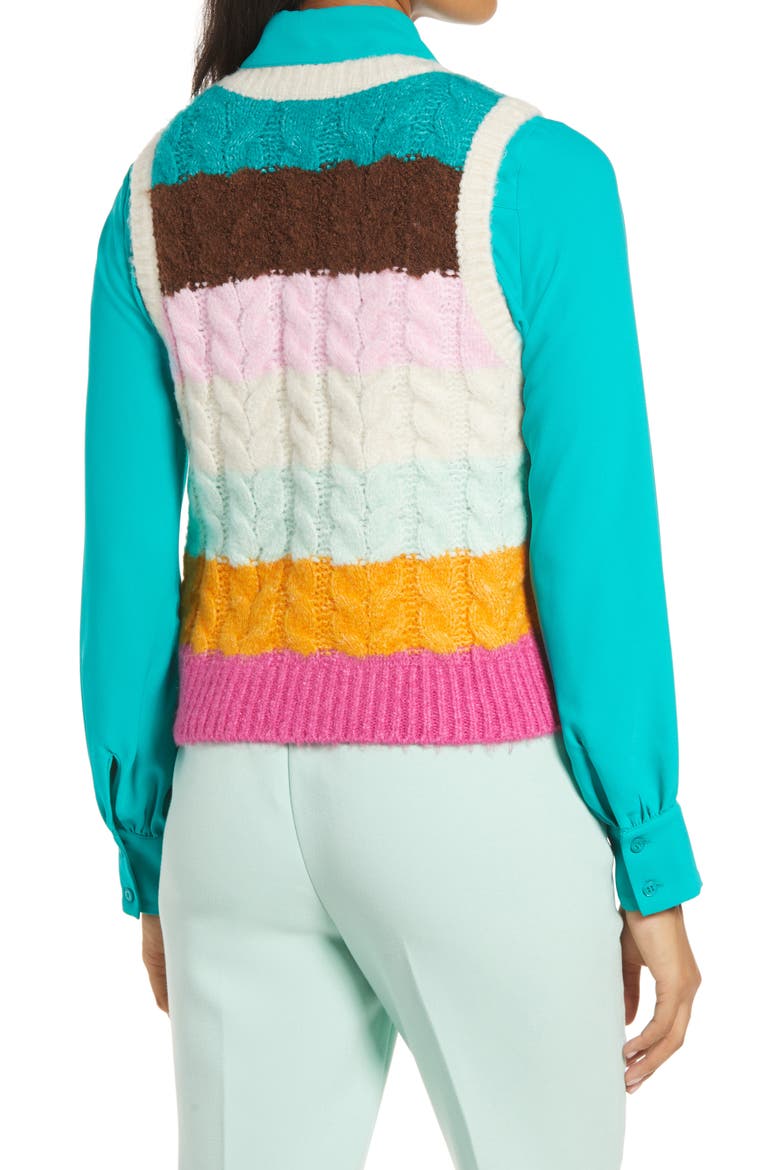 x Atlantic-Pacific Stripe Cable Knit Sweater Vest, Alternate, color, TEAL MULTI MELLIE PLACE STRIPE