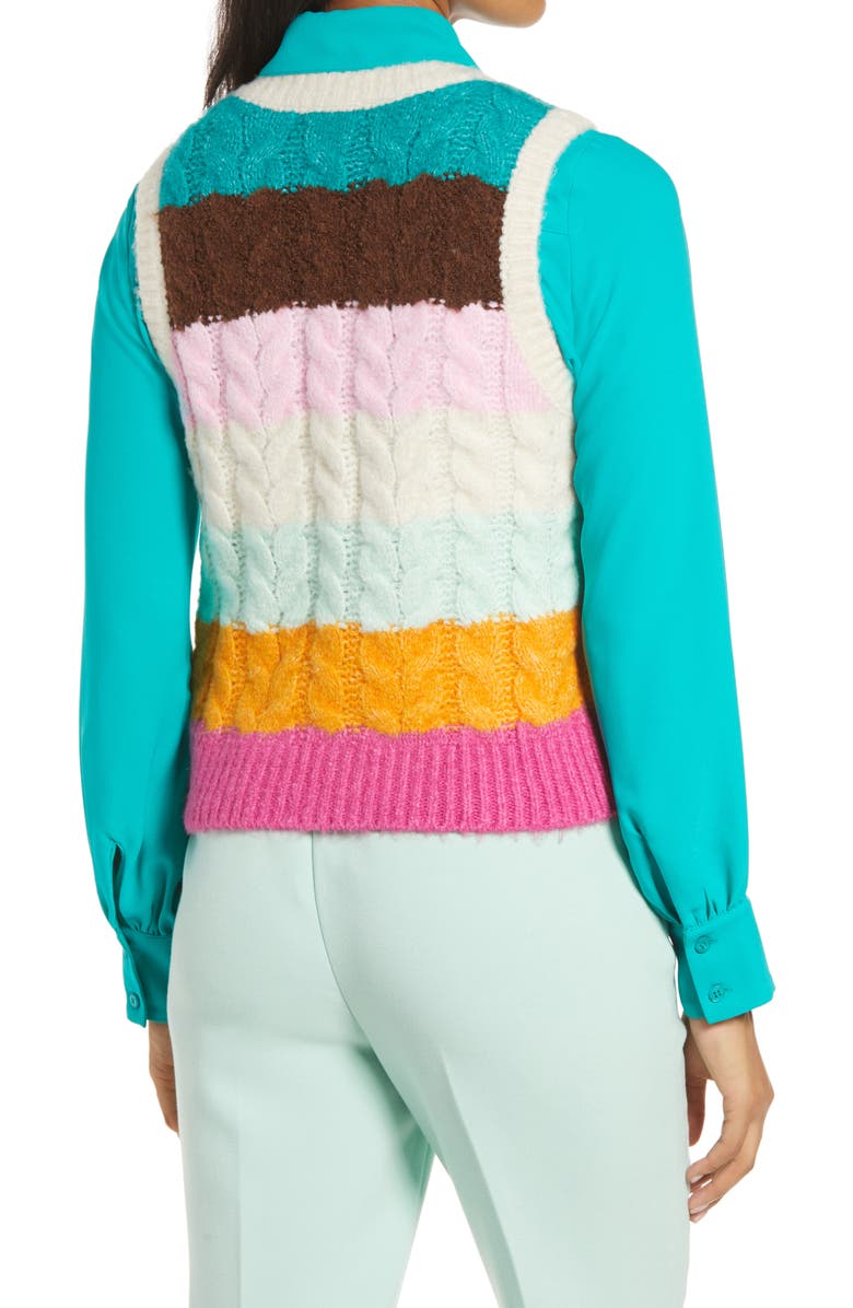 Halogen<sup>®</sup> x Atlantic-Pacific Stripe Cable Knit Sweater Vest, Alternate, color,