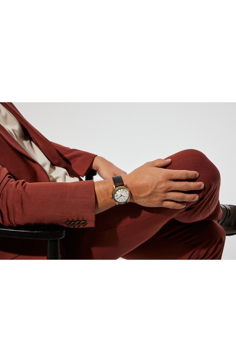 BULOVA Wilton GMT Automatic Leather Strap Watch, 43mm, Alternate, color,