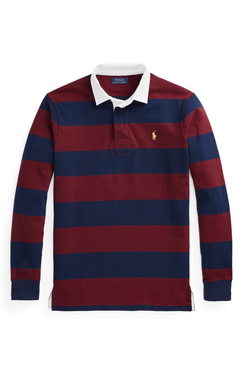 Polo Ralph Lauren Stripe Cotton Rugby Shirt, Alternate, color, Cruise Navy/ Classic Wine