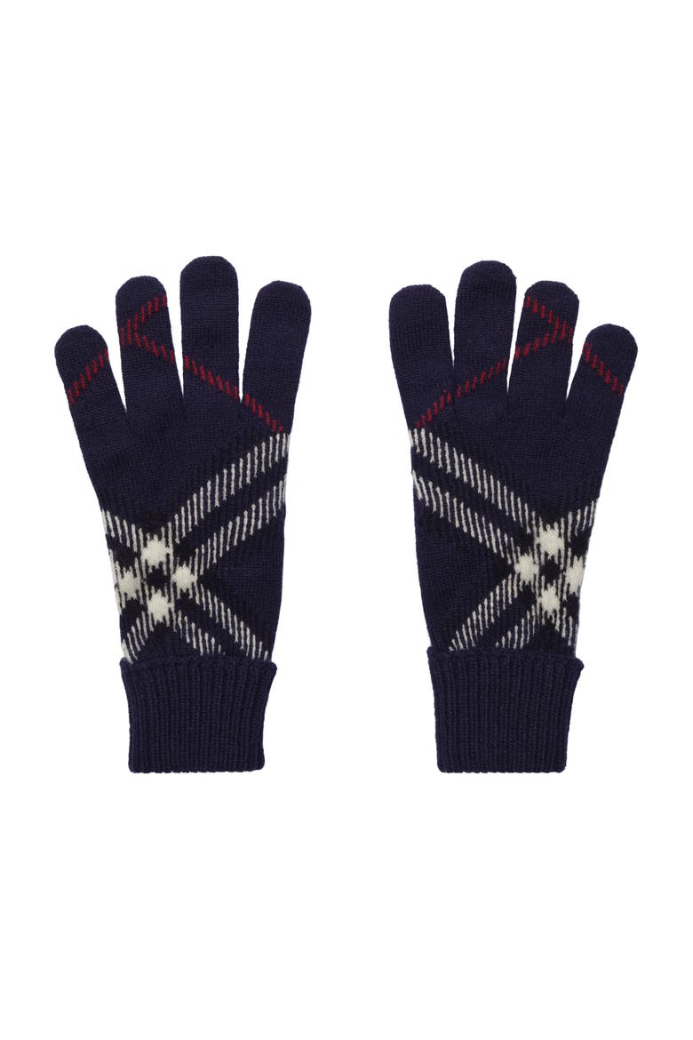 Check Cashmere Blend Gloves, Main, color, Ink blue