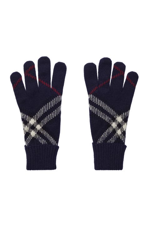 Check Cashmere Blend Gloves