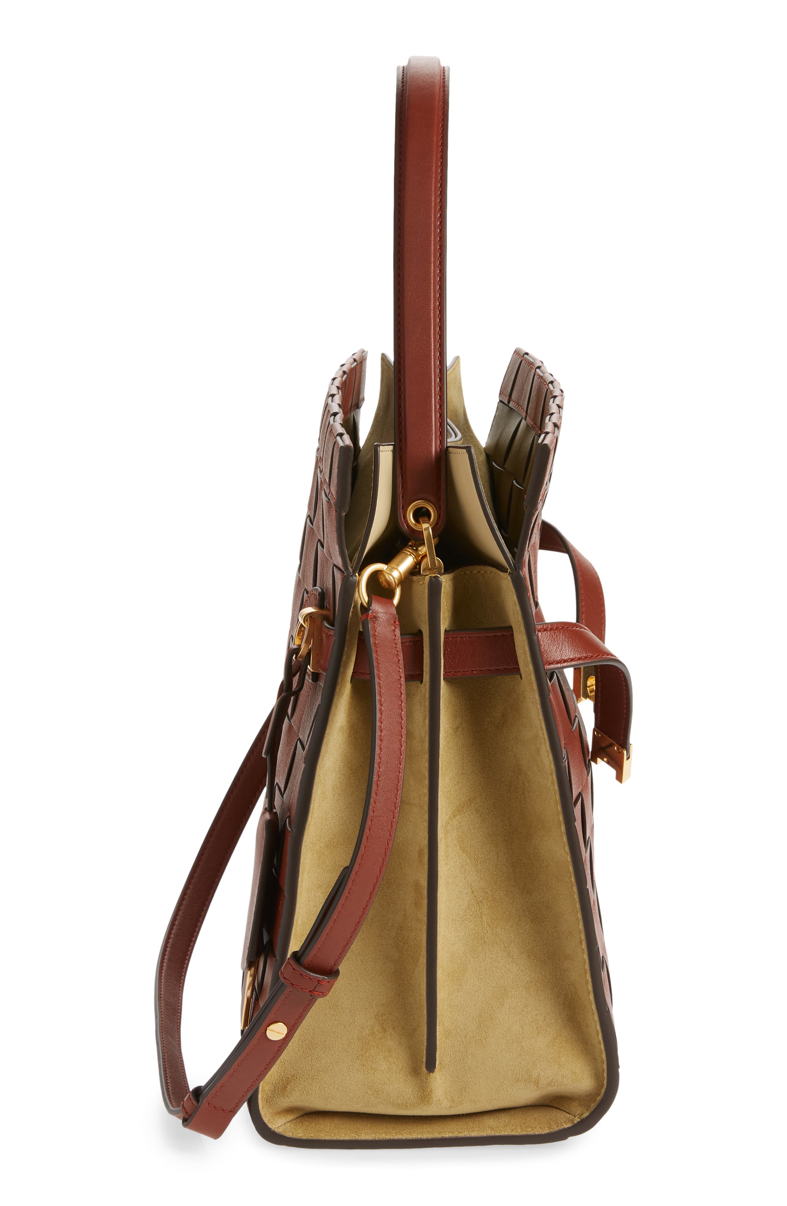 Tory Burch Lee Radziwill Woven Leather Double Bag, Alternate, color, 