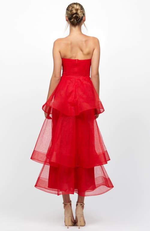 Bariano Mae Tiered Ruffle Midi In Red
