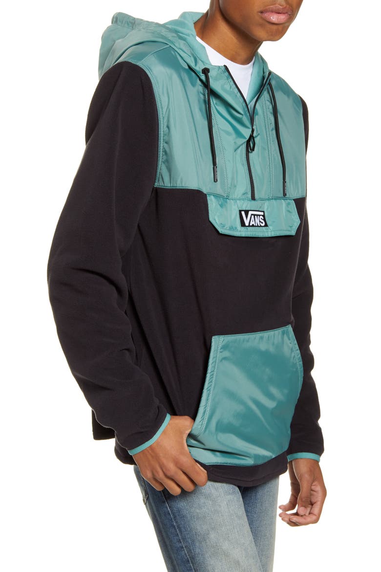 Windward Hooded Fleece & Nylon Anorak, Main, color, BLACK/OIL BLUE