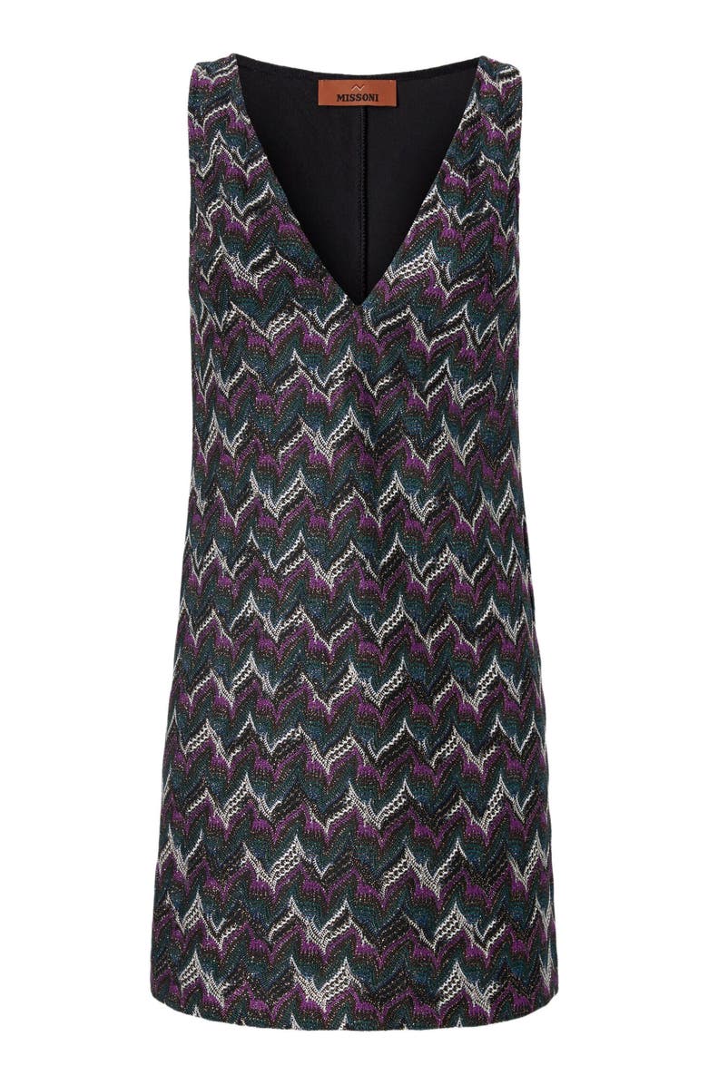 Missoni Mini Dress With V-neck And Embroidered Lace, Alternate, color, Black& Purple