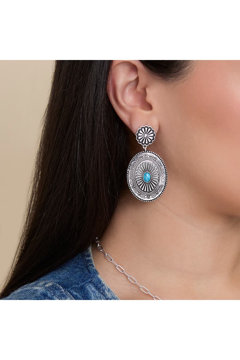 Western Round Concho Drop Earrings, Alternate, color, Silver