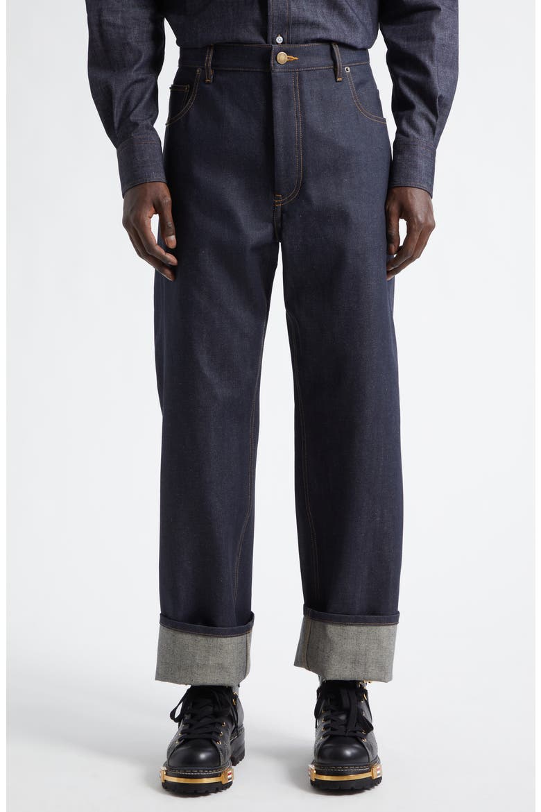Straight Leg Selvedge Denim Jeans, Main, color, NAVY