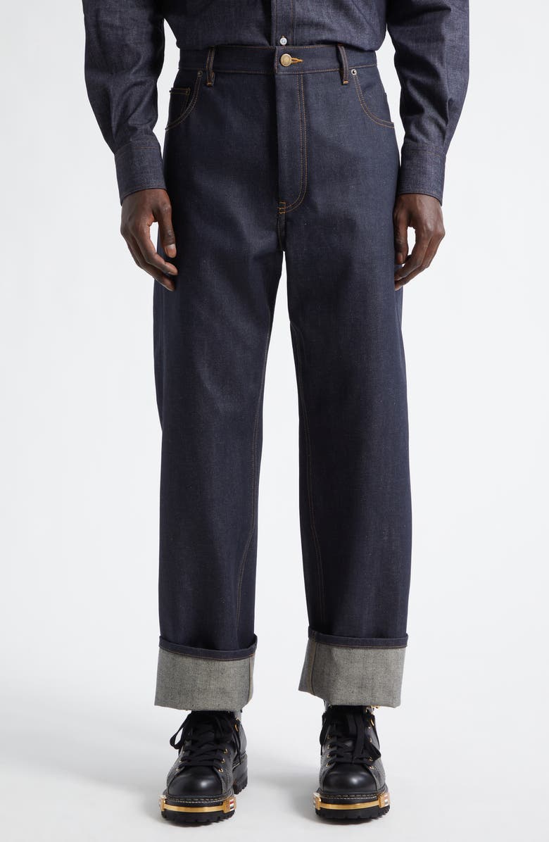 Thom Browne Straight Leg Selvedge Denim Jeans, Main, color, Navy