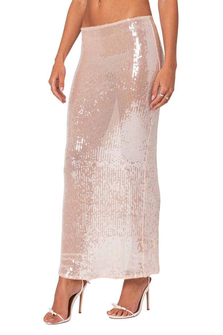 Riki Sheer Sequin Maxi Skirt, Alternate, color, LIGHT-PINK