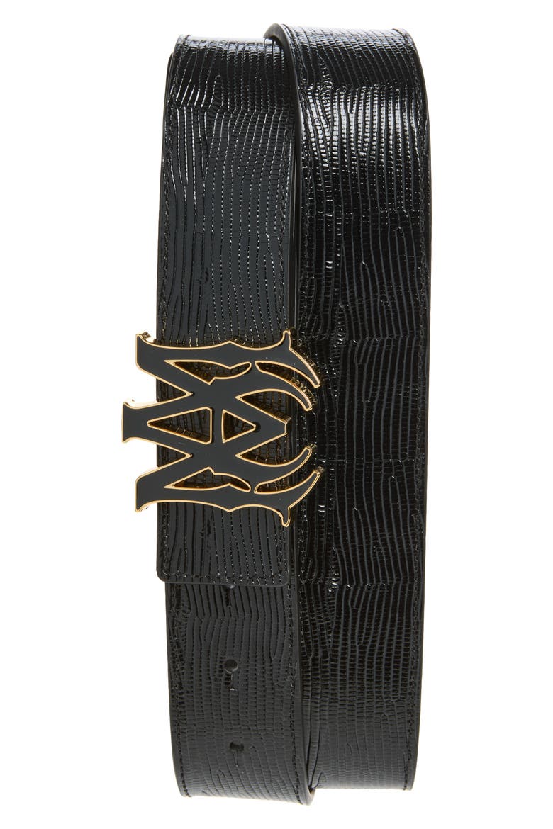 MA Lizard Embossed Leather Belt, Main, color, BLACK GOLD