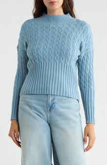 Mock Neck Cable Knit Crop Sweater