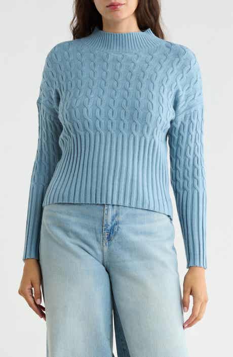 Mock Neck Cable Knit Crop Sweater