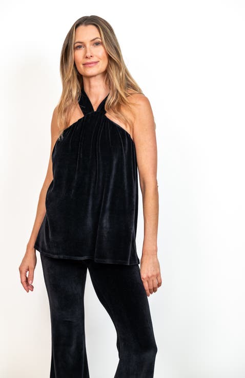 Cosmo Built-In Shelf Velour Halter Top