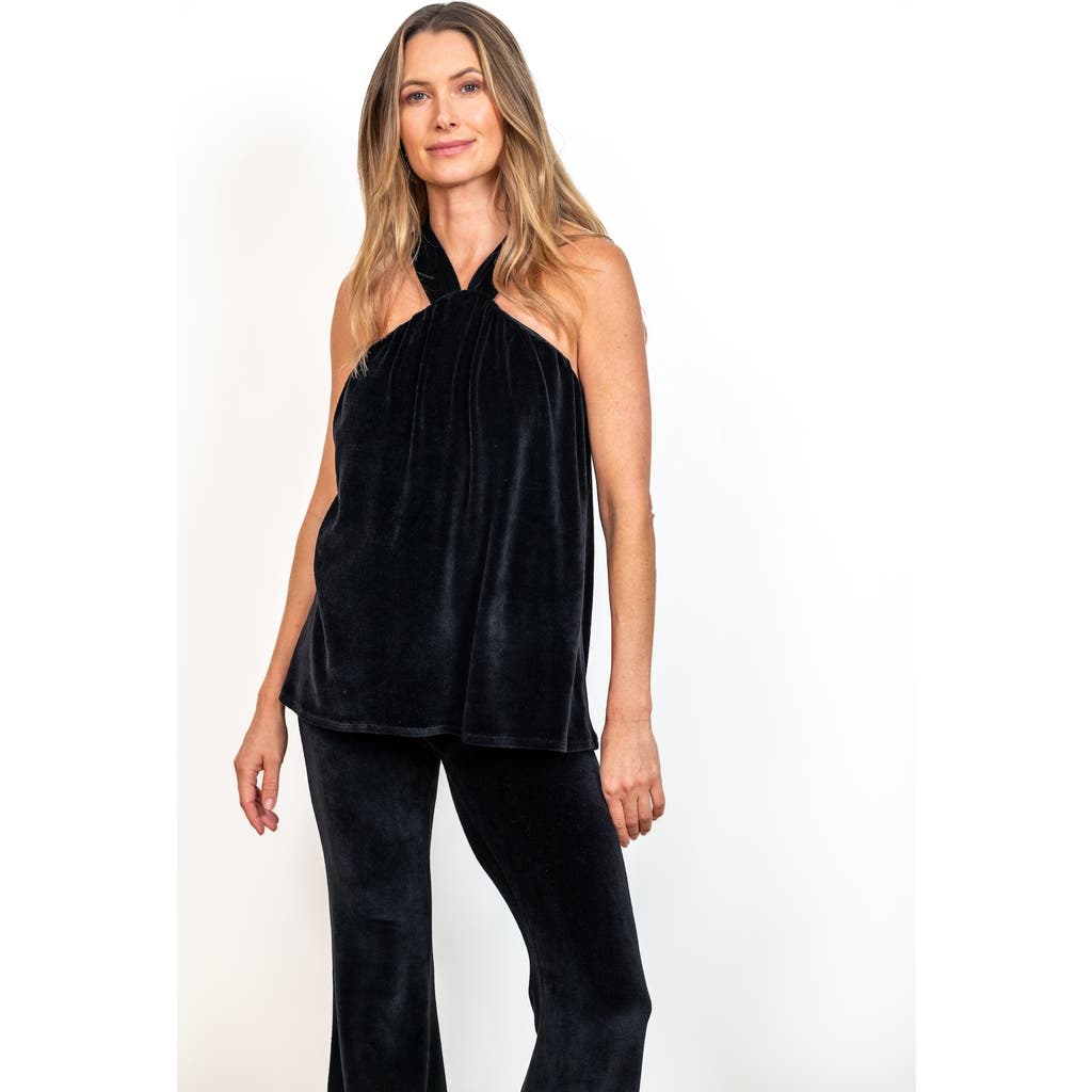 Jjwinks Cosmo Built-in Shelf Velour Holiday Halter Top In Black