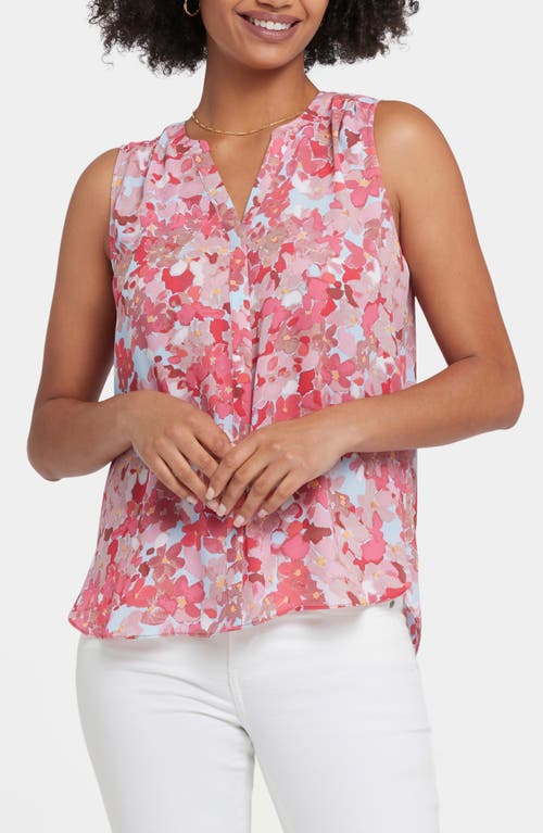 Nydj Print Pleat Back Sleeveless Split Neck Blouse In Luciana