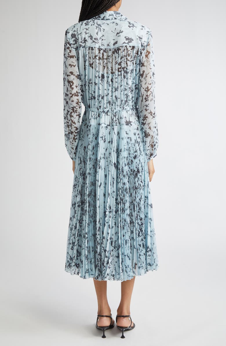 Proenza Schouler Jones Long Sleeve Pleated Crinkle Chiffon Shirtdress, Alternate, color, Sky Blue Multi