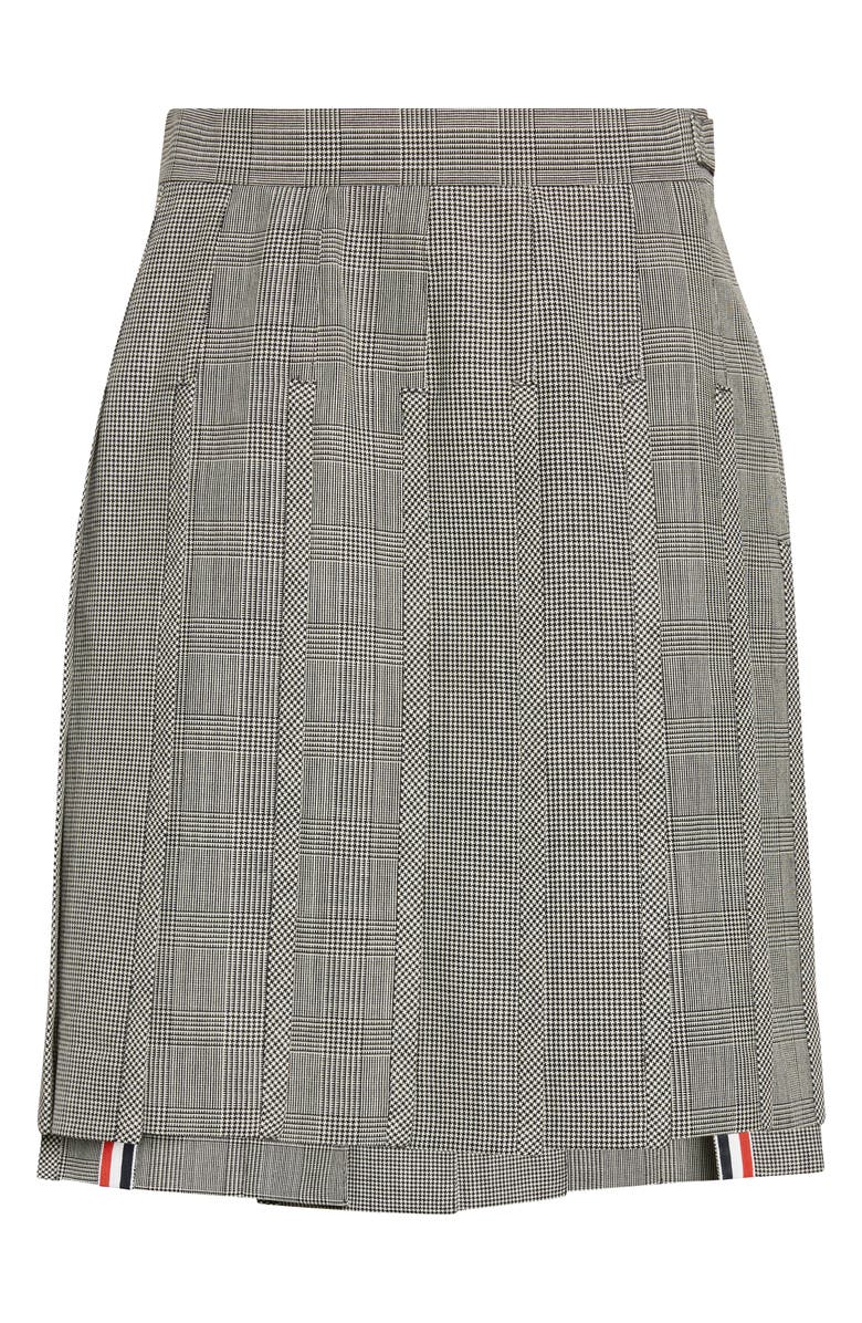 Thom Browne Glen Plaid Pleated Wool Skirt, Main, color, Black/ White