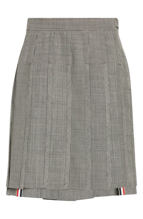 Glen Plaid Pleated Wool Skirt
