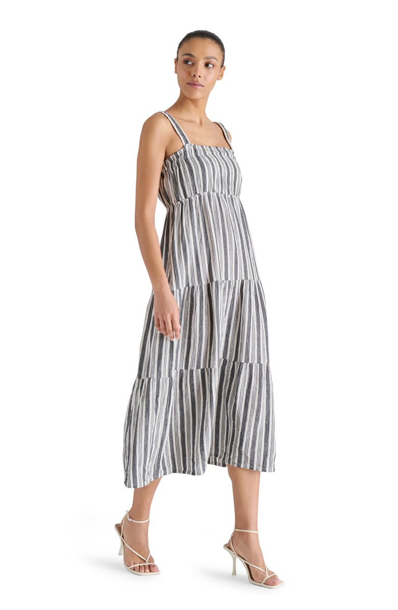 Steve Madden Alissa Stripe Tiered Cotton Gauze Midi Sundress, Alternate, color, Black/ White Stripe