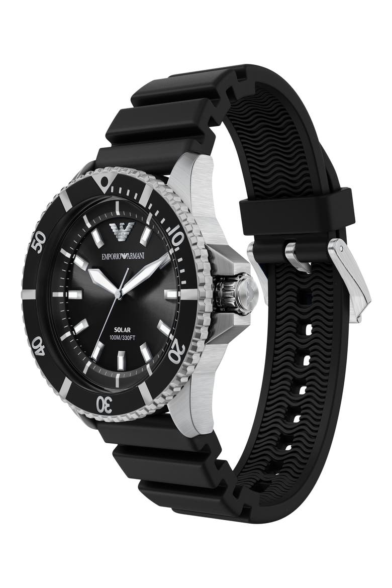 World Explorer Solar Silicone Strap Watch, 42mm, Alternate, color, BLACK