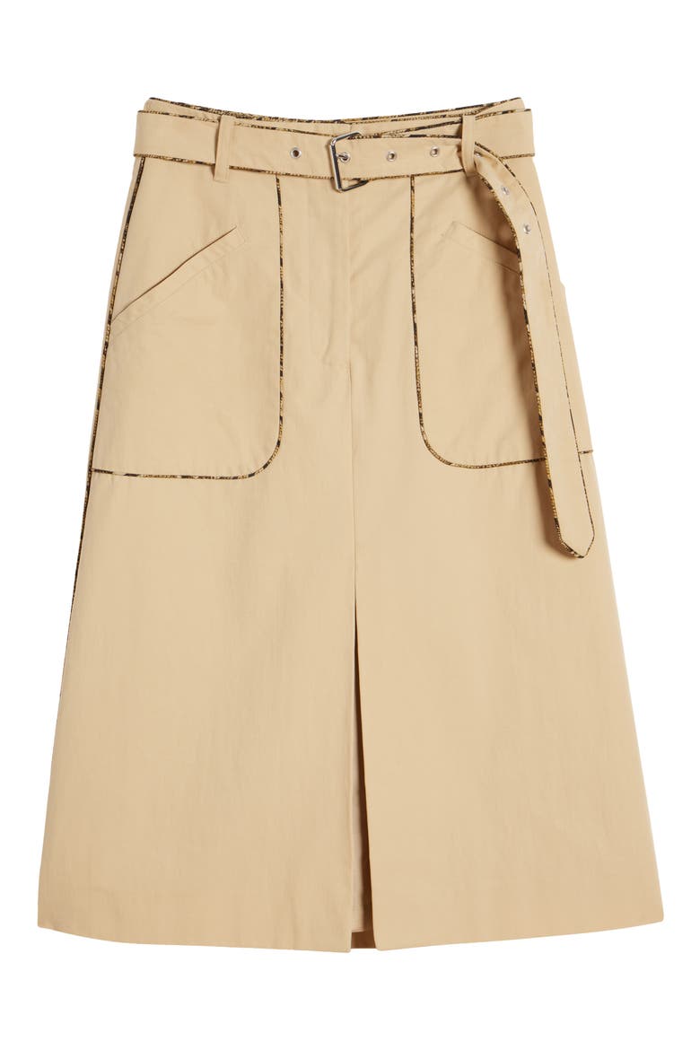 Belted Cotton Poplin Skirt, Alternate, color, BEIGE