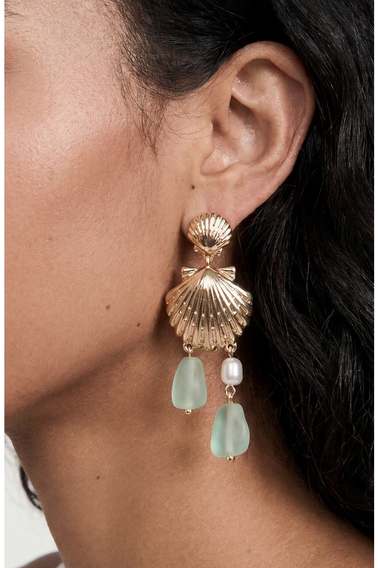Seaside Shell & Faux Pearl Drop Earrings, Alternate, color, LIGHT GREEN
