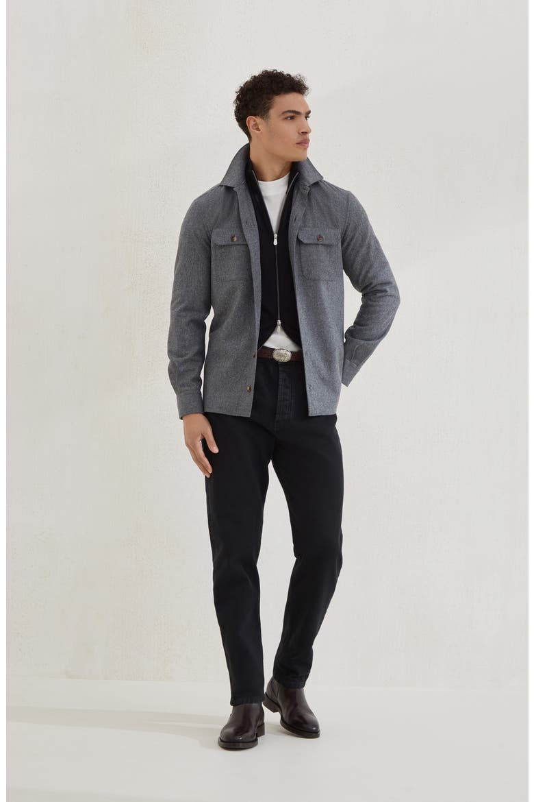 Virgin wool flannel overshirt, Alternate, color, Dark Grey
