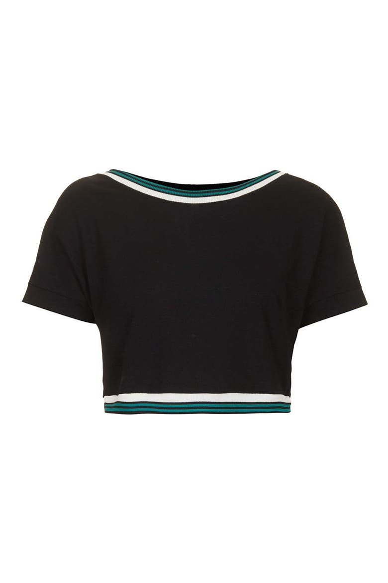 Contrast Trim Mesh Inset Tee, Alternate, color, BLACK