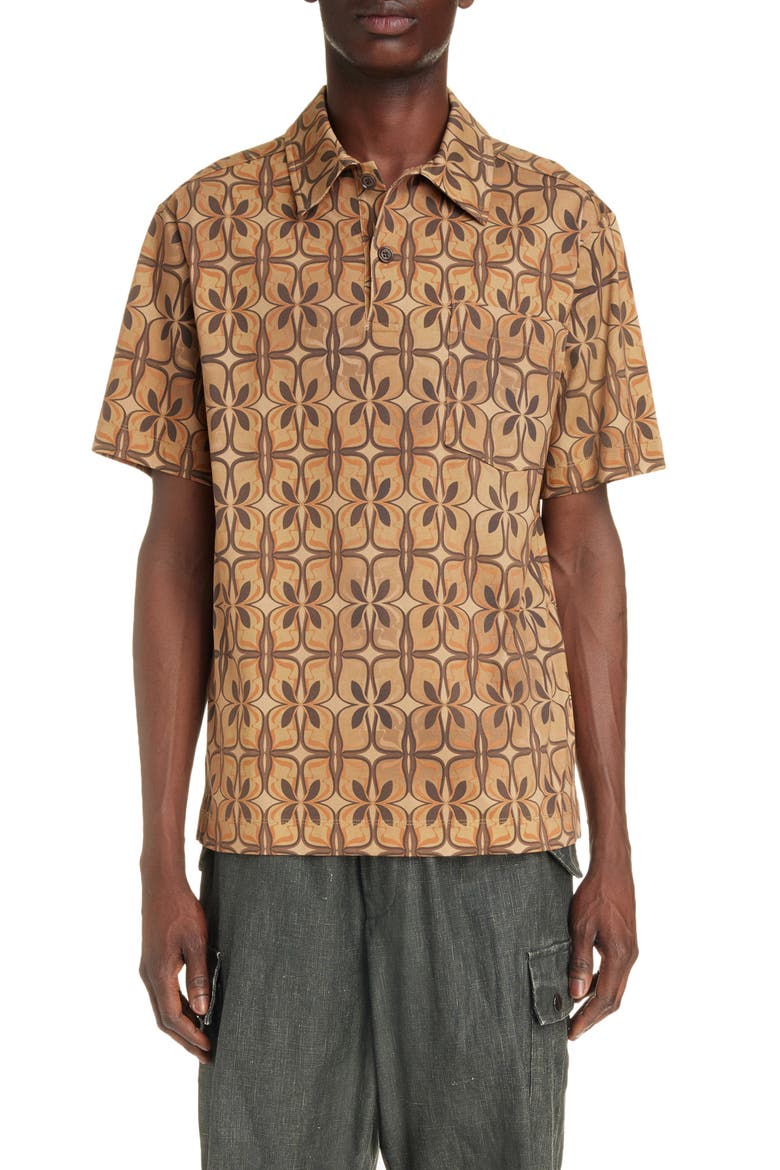 Helder Abstract Print Cotton Jersey Polo, Main, color, CAMEL 102