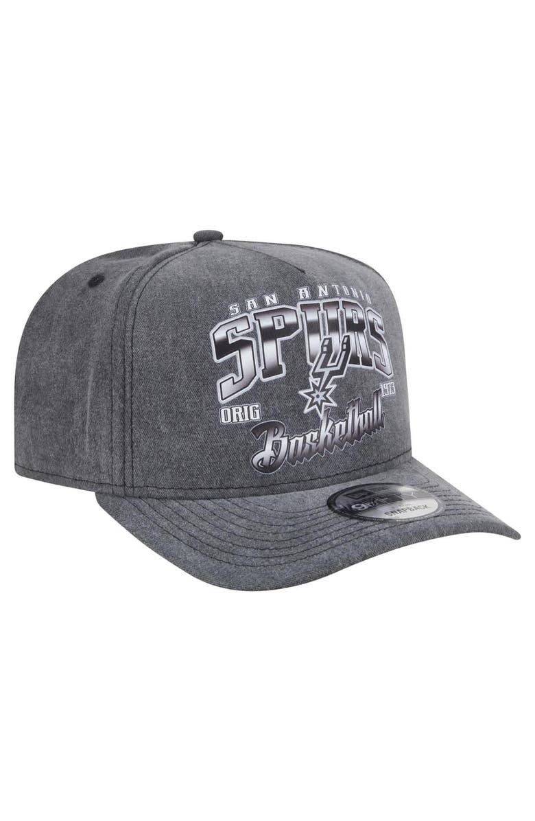 New Era Men's New Era Charcoal San Antonio Spurs Throwback Washed Pre-Curved 9FIFTY Snapback Hat, Alternate, color, Charcoal