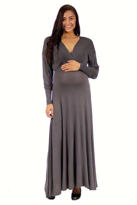 V-neck Long Sleeve Maternity Maxi Dress
