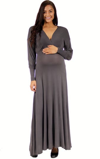 maternity plus size formal dresses Currant | PINK Crew-Neck Maternity Maxi Dress With Cape main image 0