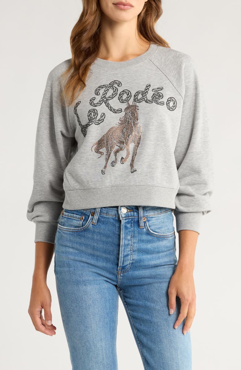 Cinq à Sept Jennifer Le Rodeo Beaded Cotton Blend Sweatshirt, Main, color, Heather Grey